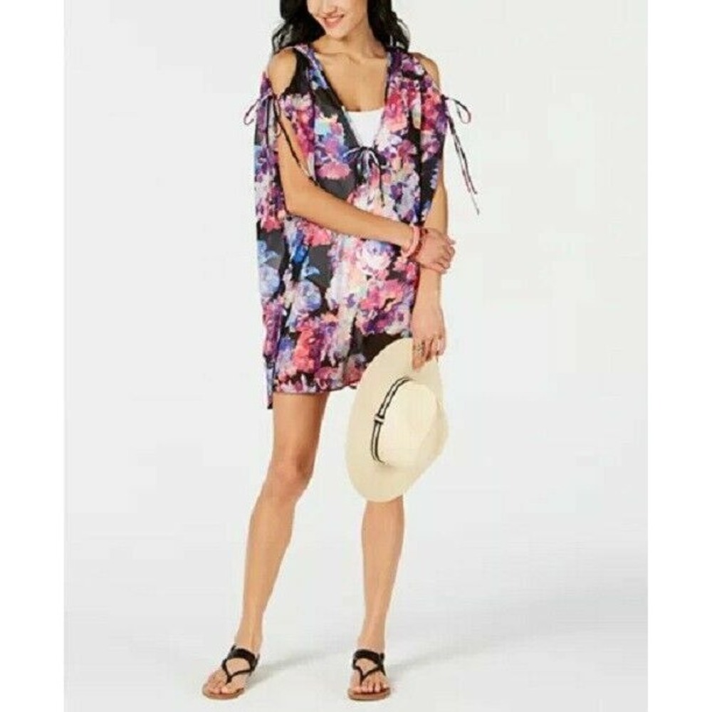 Bar III Cold-Shoulder Floral Tunic Swimsuit Cover-Up Women's Size Small NEW